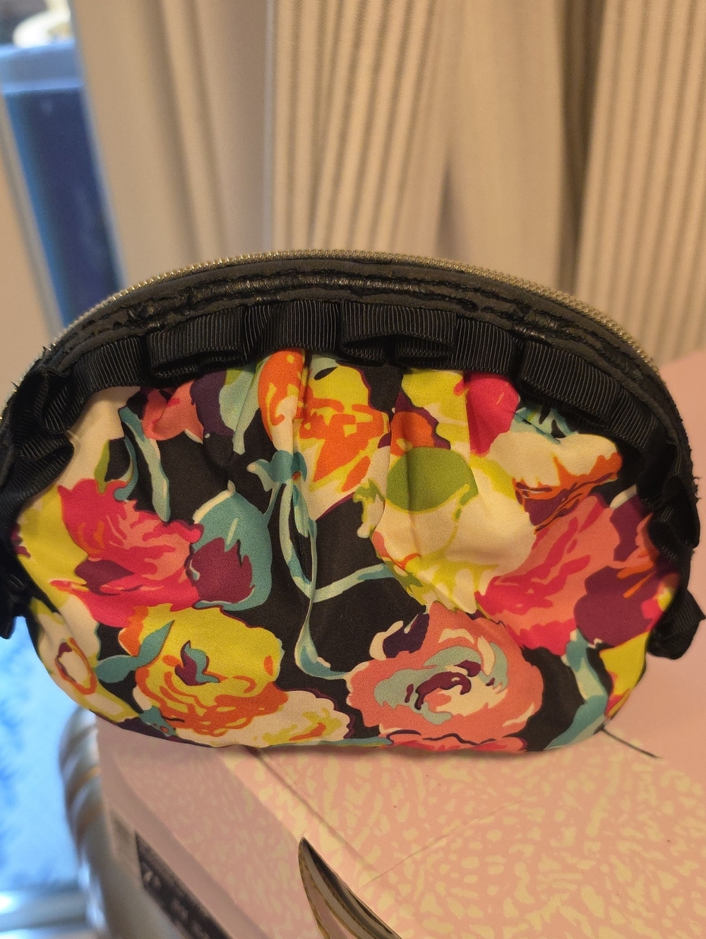 Floral Ruffle Make Up Pouch